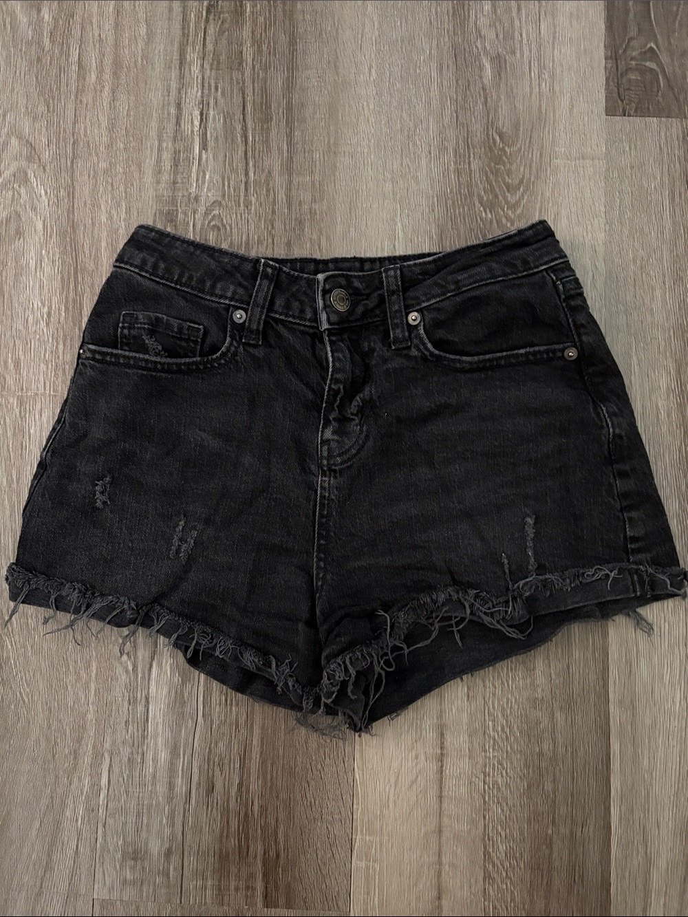 wild fable Black High-Rise Frayed Denim Shorts